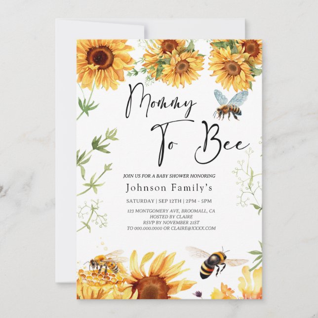 invitation au baby shower de tournesol elgante (Devant)