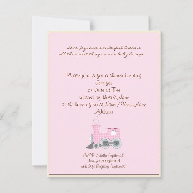 Invitation au Baby shower de train rose de la fron (Devant)