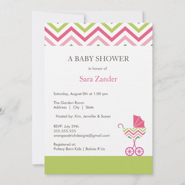 Invitation au Baby shower de transport Chevron| Fi (Devant)