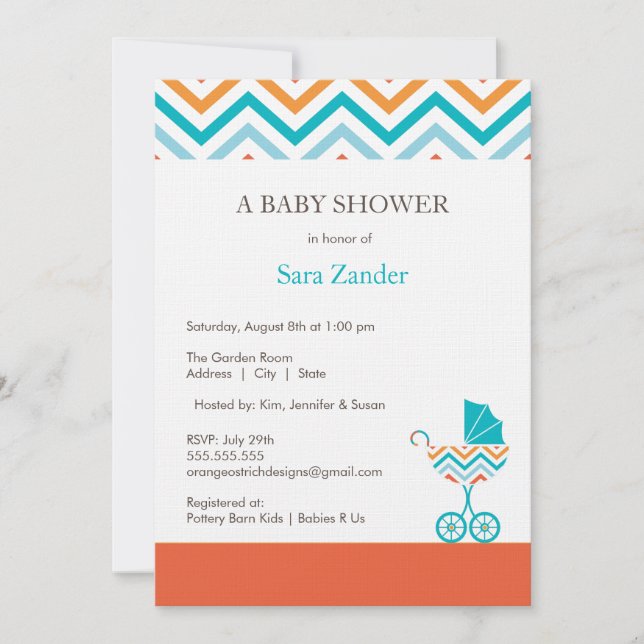 Invitation au Baby shower de transport Chevron| Ga (Devant)