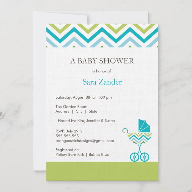 Invitation au Baby shower de transport Chevron| Ga (Devant)
