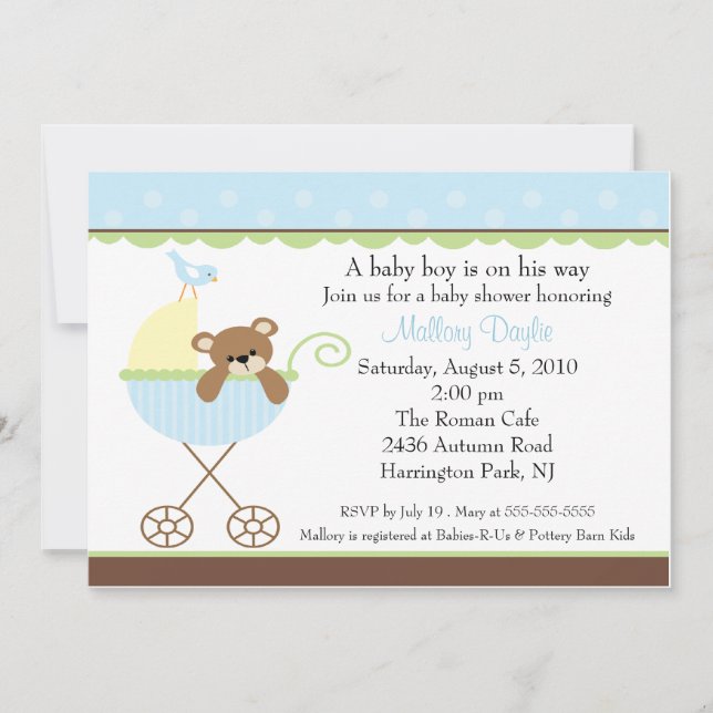Invitation au Baby shower de transport d'ours pour (Devant)
