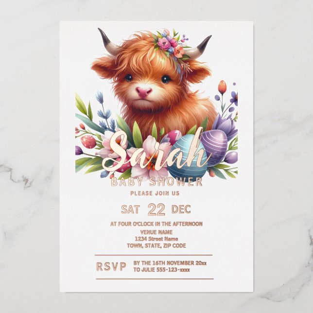 Invitation au Baby shower de Vache de Highland (Recto)