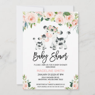 Invitation au Baby shower de vache et de veau flor