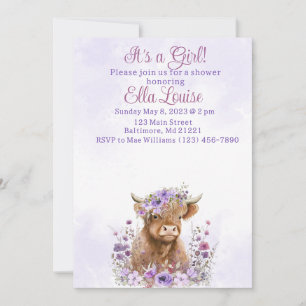 Invitation au baby shower de vache Girl Highland