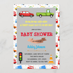 Invitation au baby shower de voiture et de camion