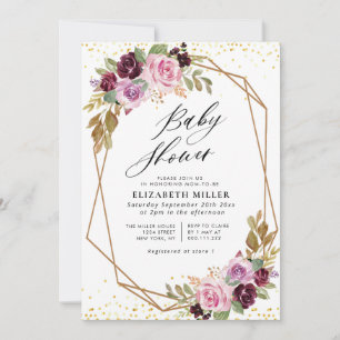 Invitation au baby shower d'écriture florale viole