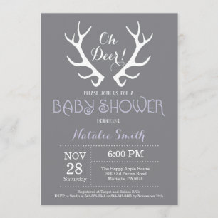 Invitation au Baby shower Deer Antler Gris et pour