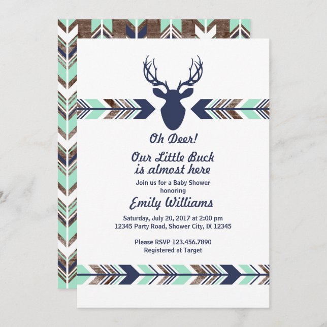 Invitation au Baby shower Deer Woodland (Devant / Derrière)
