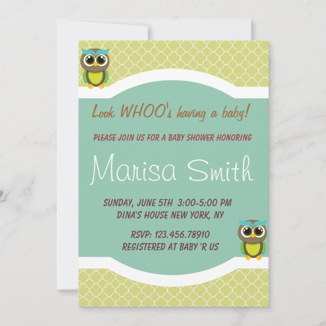 Invitation au Baby shower d'Elegant Owl (Devant)