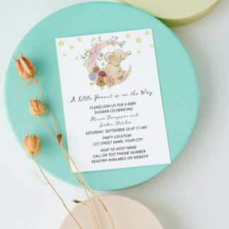 Invitation au Baby shower d'éléphant doux