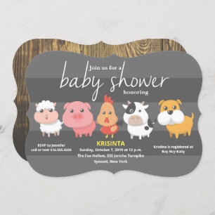 Invitation au Baby shower des animaux de ferme