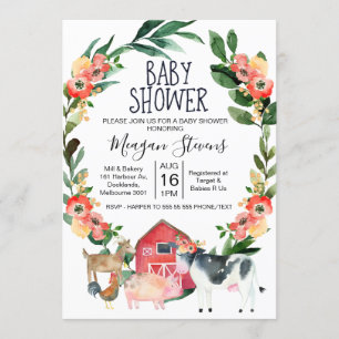 Invitation au Baby shower des animaux de ferme de