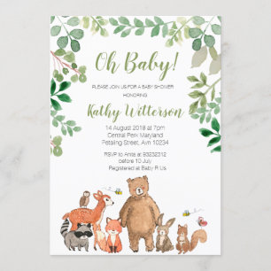 Invitation au Baby shower des animaux de verdure d