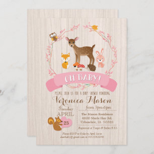 Invitation au Baby shower des animaux des bois de 