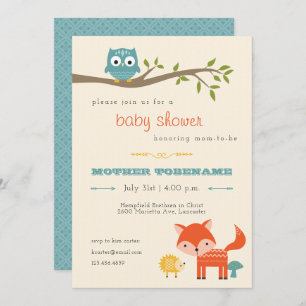 Invitation au Baby shower des animaux des bois - h