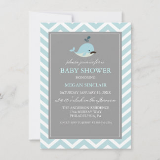 Invitation au Baby shower des baleines à moustache