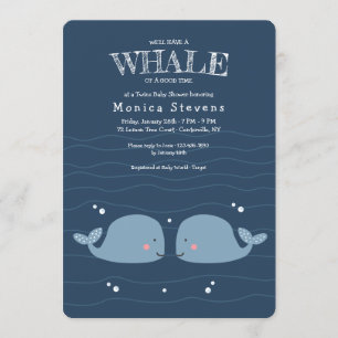 Invitation au Baby shower des baleines Twin Boys