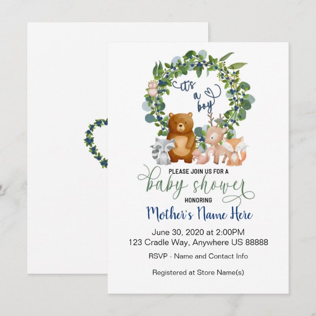 Invitation au Baby shower des bois (Devant / Derrière)