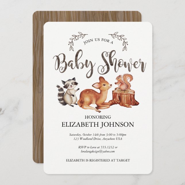Invitation au Baby shower des bois (Devant / Derrière)