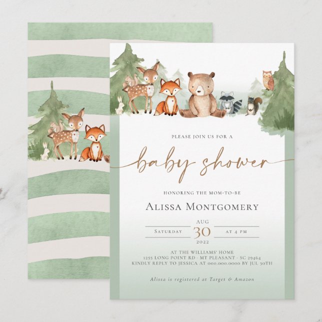 Invitation au Baby shower des bois (Devant / Derrière)