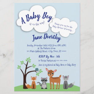 Invitation au Baby shower des bois - Animaux fores