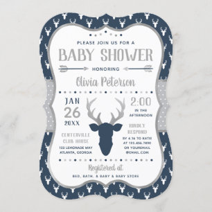 Invitation au Baby shower des bois, marine, gris