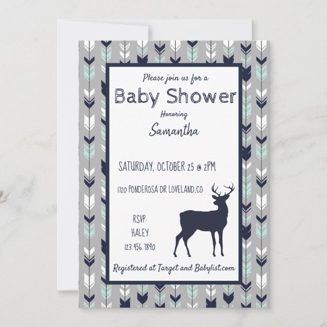 Invitation au Baby shower des bois - Monnaie/Marin (Devant)