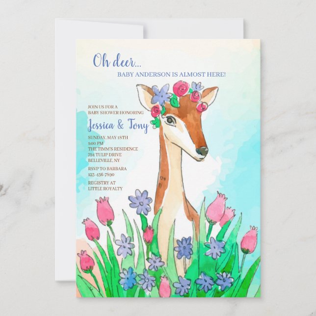 Invitation au Baby shower des cerfs de printemps (Devant)