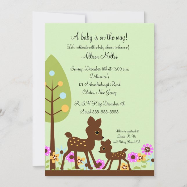 Invitation au Baby shower des cerfs de Woodland (Devant)