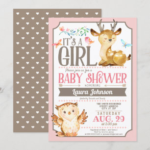 Invitation au Baby shower des cerfs et des chouett
