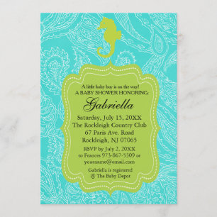 Invitation au Baby shower des chevaux de mer Bleu