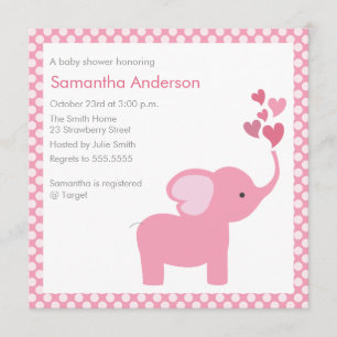 Invitation au Baby shower des Coeurs des éléphants