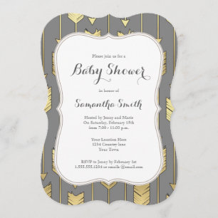 Invitation au Baby shower des flèches gris et or