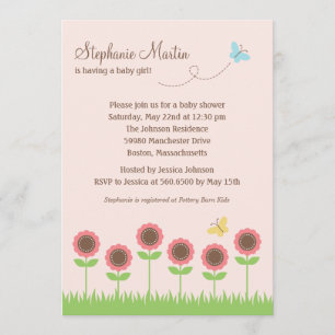 Invitation au Baby shower des fleurs précieuses