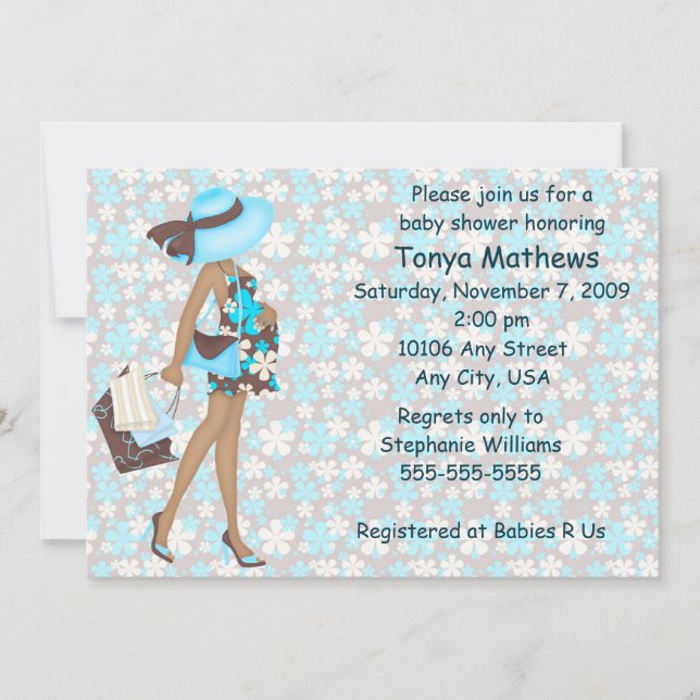 Invitation au Baby shower des fleurs rétro (Blue A (Devant)