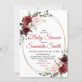 Invitation au Baby shower des fleurs rouges