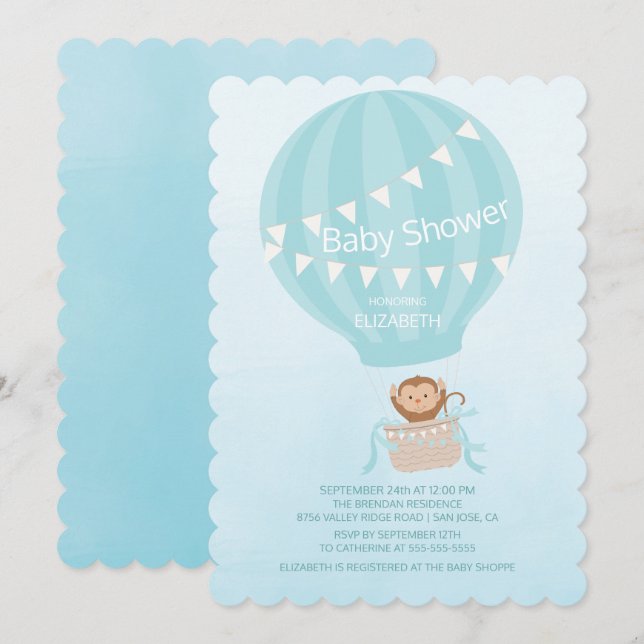 Invitation au Baby shower des garçons de singe de  (Devant / Derrière)