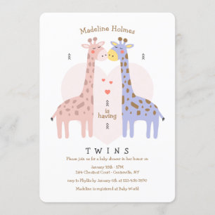 Invitation au Baby shower des Giraffes jumelles