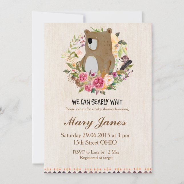 Invitation au Baby shower des ours de Woodland (Devant)
