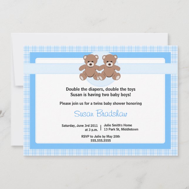 Invitation au Baby shower des ours en peluche - Ju (Devant)