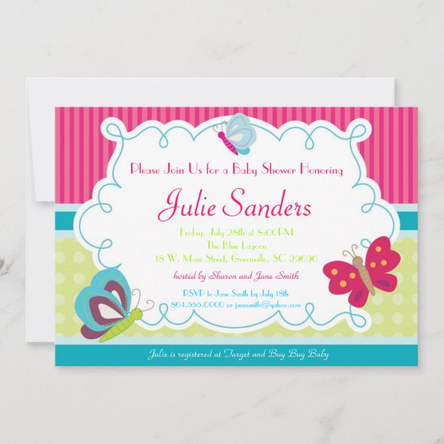 Invitation au Baby shower des papillons, papillons (Devant)