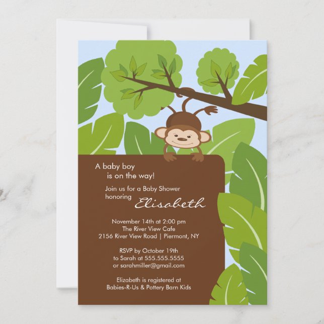 Invitation au Baby shower des singes de la jungle (Devant)
