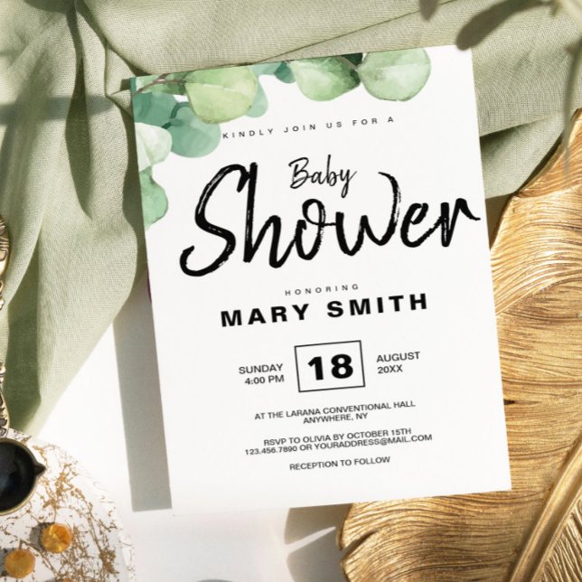 Invitation au Baby shower d'Eucalyptus rustique ve (Eucalyptus Green Rustic Baby Shower Invitation, Oh Baby Invitation)