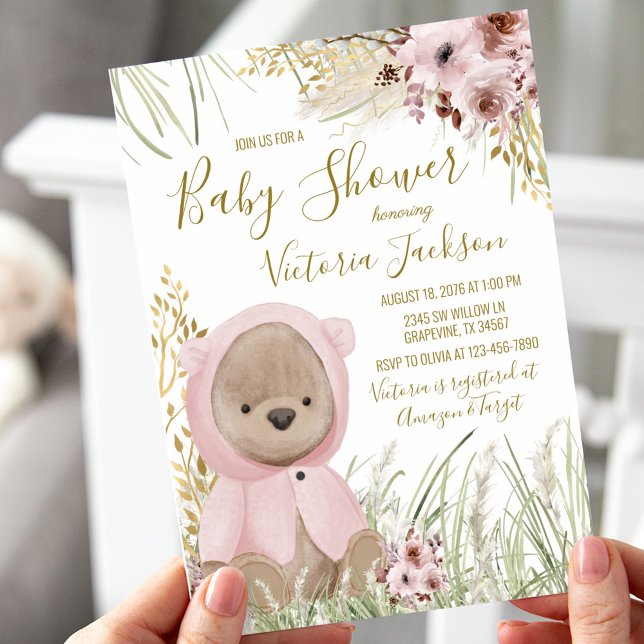 Invitation au Baby shower d'herbe Girl Pampas (Créateur téléchargé)