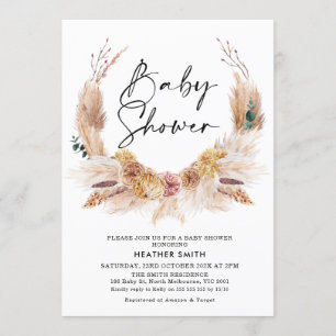 Invitation au Baby shower d'herbe Pampas Boho Rose