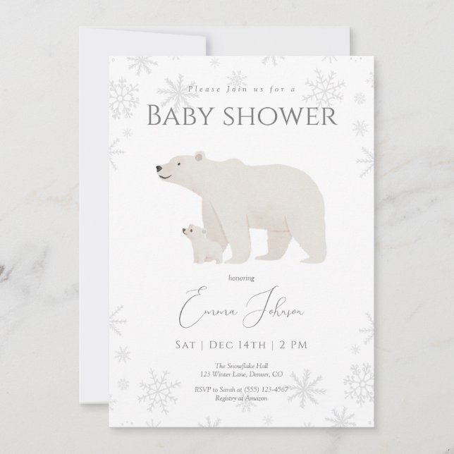 Invitation au Baby shower d'hiver de l'ours polair (Devant)