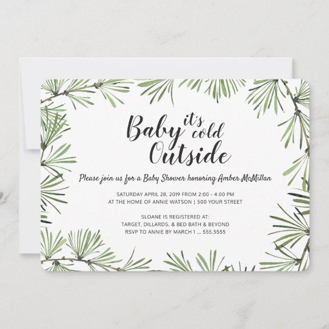 Invitation au Baby shower d'hiver de Pine Needles (Devant)
