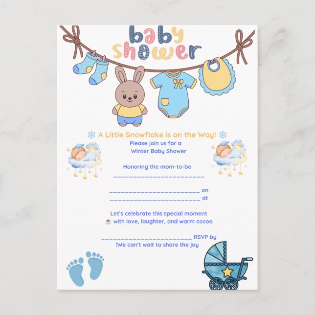 Invitation au Baby shower d'hiver de Snowflake (Devant)