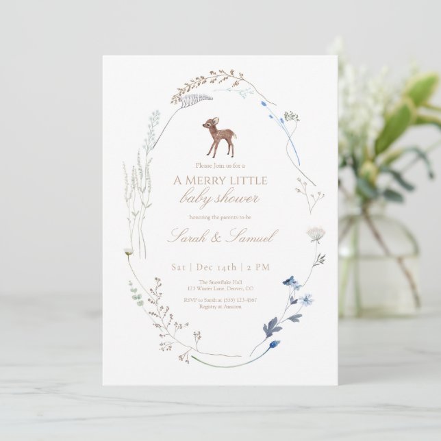 Invitation au Baby shower d'hiver des cerfs de boi (Debout devant)